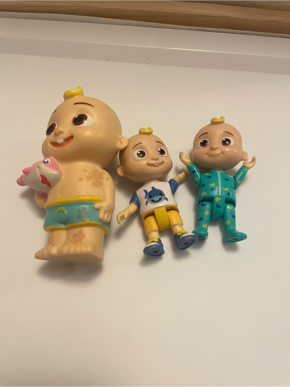 Cocomelon Set of 3 Baby figures Character Figures wearing Yellow, Teal & Blue
